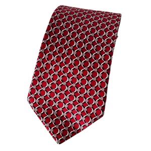 Michael Michael Kors Mens Silk Tie Red Navy Blue White Geometric Circle Pattern‎